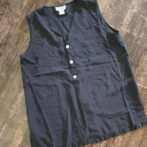 CLIO Tank Top Womens PL Black Excellent 100% Silk Button Front V-Neck Petites